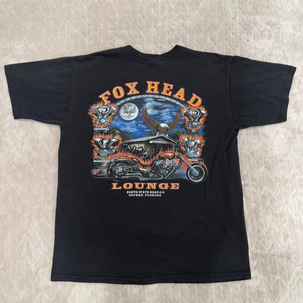 Vintage 90s Y2K Fox Head Lounge Eagle Flames VTG Biker Bar Shirt Mens Sz Large